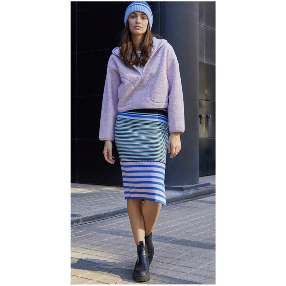 Marni x Uniqlo Women’s Sz M Stripe Knit Midi Skirt Stretch Pink Green Blue